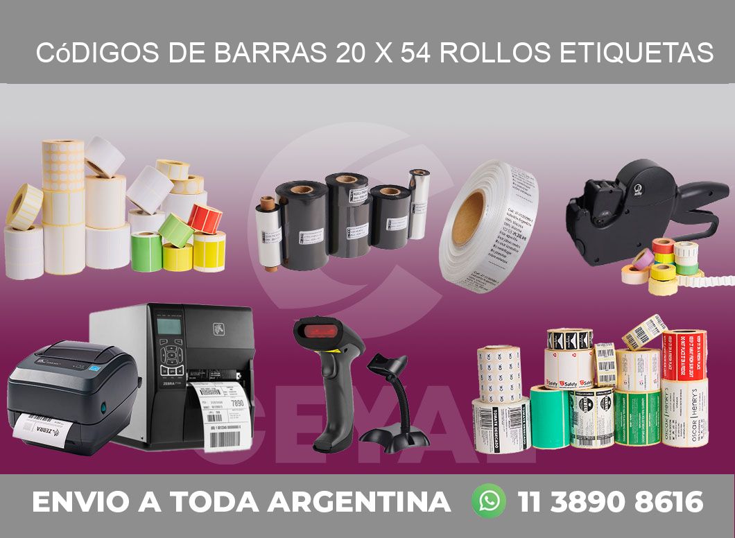 Códigos de Barras 20 x 54 ROLLOS ETIQUETAS