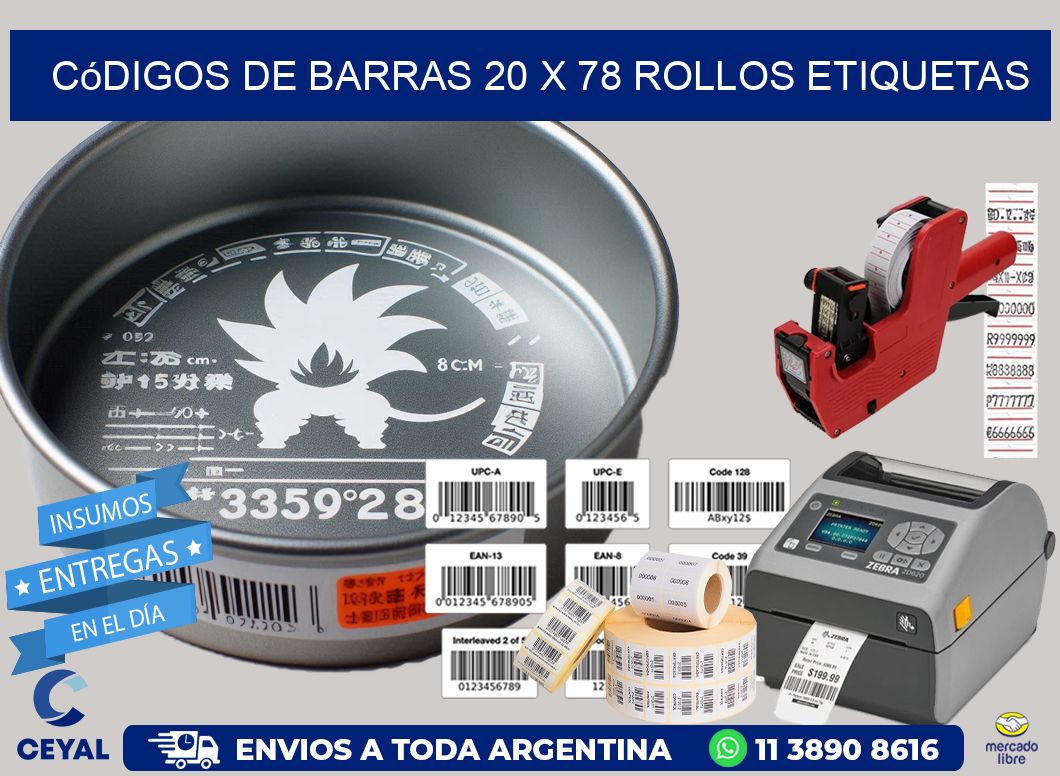 Códigos de Barras 20 x 78 ROLLOS ETIQUETAS