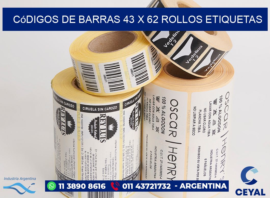 Códigos de Barras 43 x 62 ROLLOS ETIQUETAS
