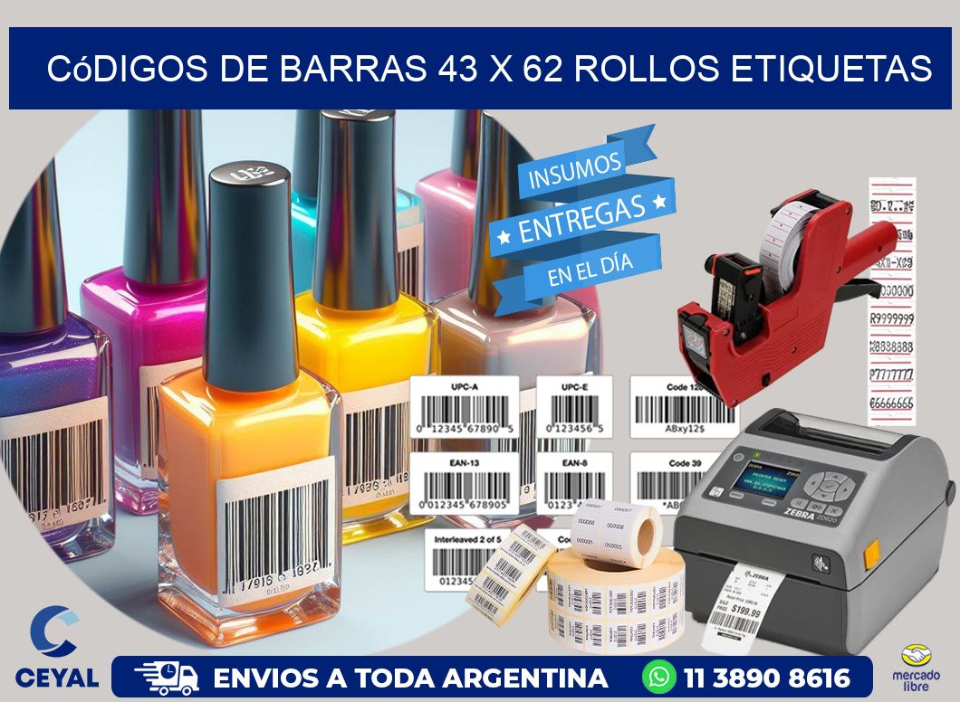 Códigos de Barras 43 x 62 ROLLOS ETIQUETAS
