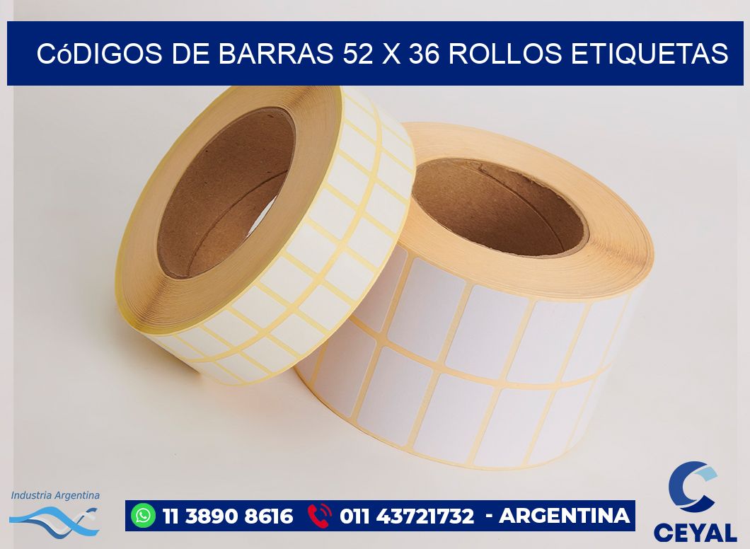 Códigos de Barras 52 x 36 ROLLOS ETIQUETAS