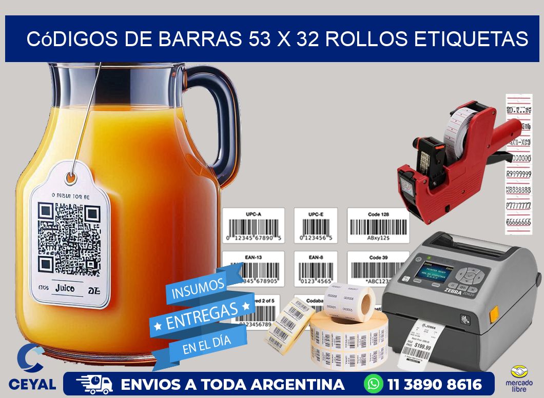 Códigos de Barras 53 x 32 ROLLOS ETIQUETAS