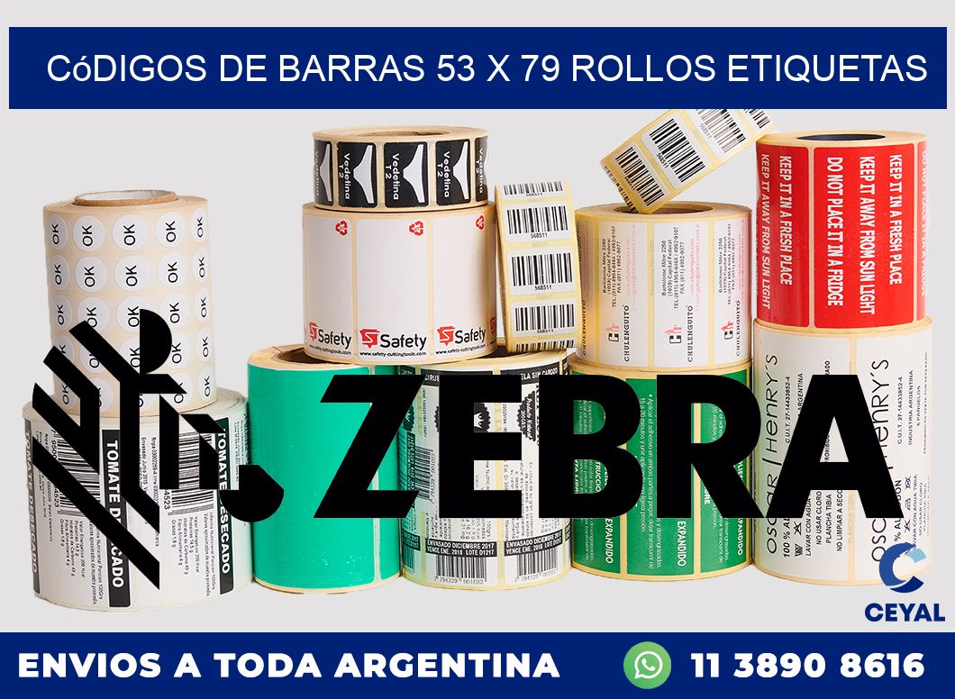 Códigos de Barras 53 x 79 ROLLOS ETIQUETAS