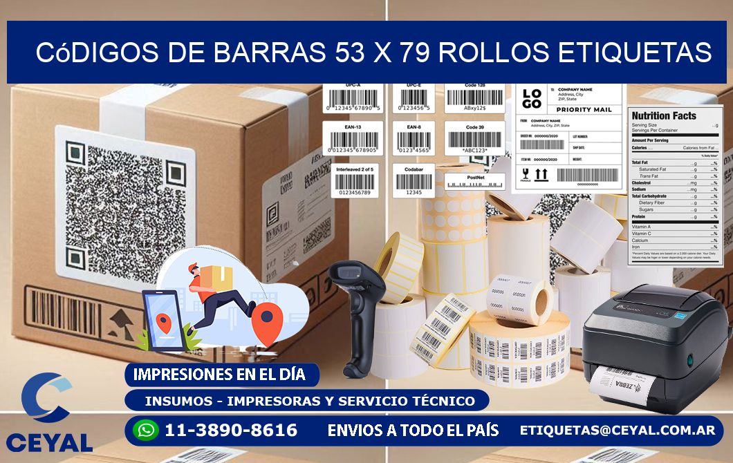 Códigos de Barras 53 x 79 ROLLOS ETIQUETAS