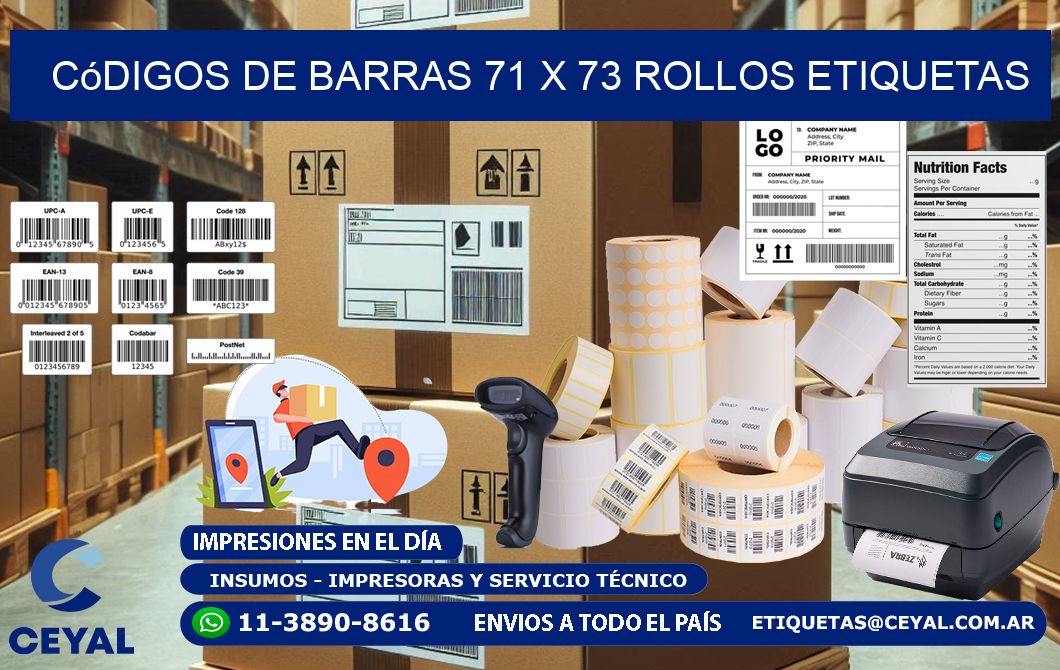 Códigos de Barras 71 x 73 ROLLOS ETIQUETAS