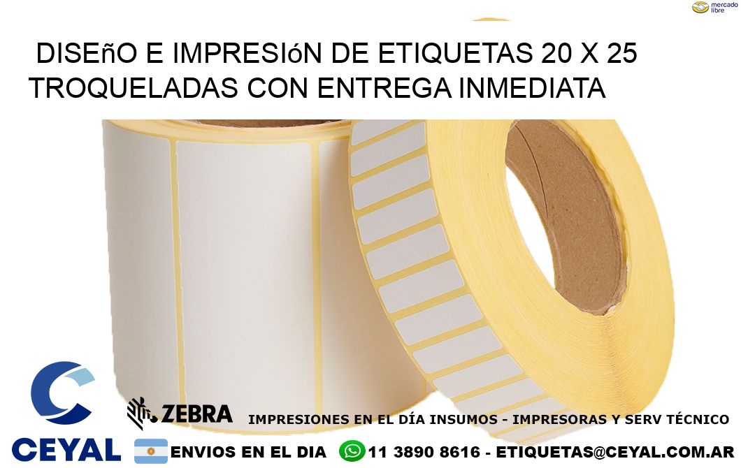 Diseño e impresión de etiquetas 20 x 25 troqueladas con entrega inmediata