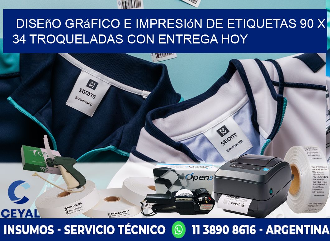 Diseño gráfico e impresión de etiquetas 90 x 34 troqueladas con entrega hoy