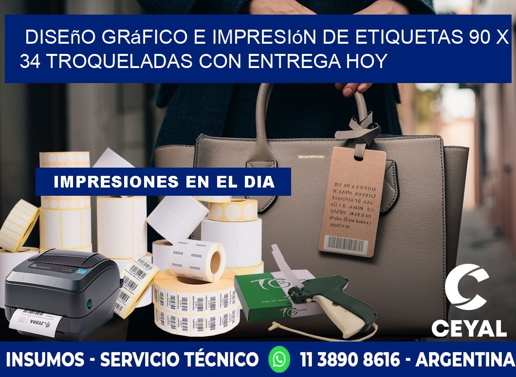 Diseño gráfico e impresión de etiquetas 90 x 34 troqueladas con entrega hoy