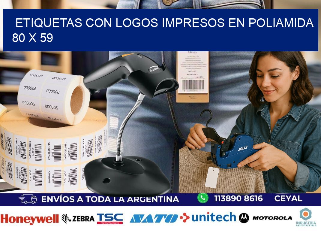 Etiquetas con logos impresos en poliamida  80 x 59