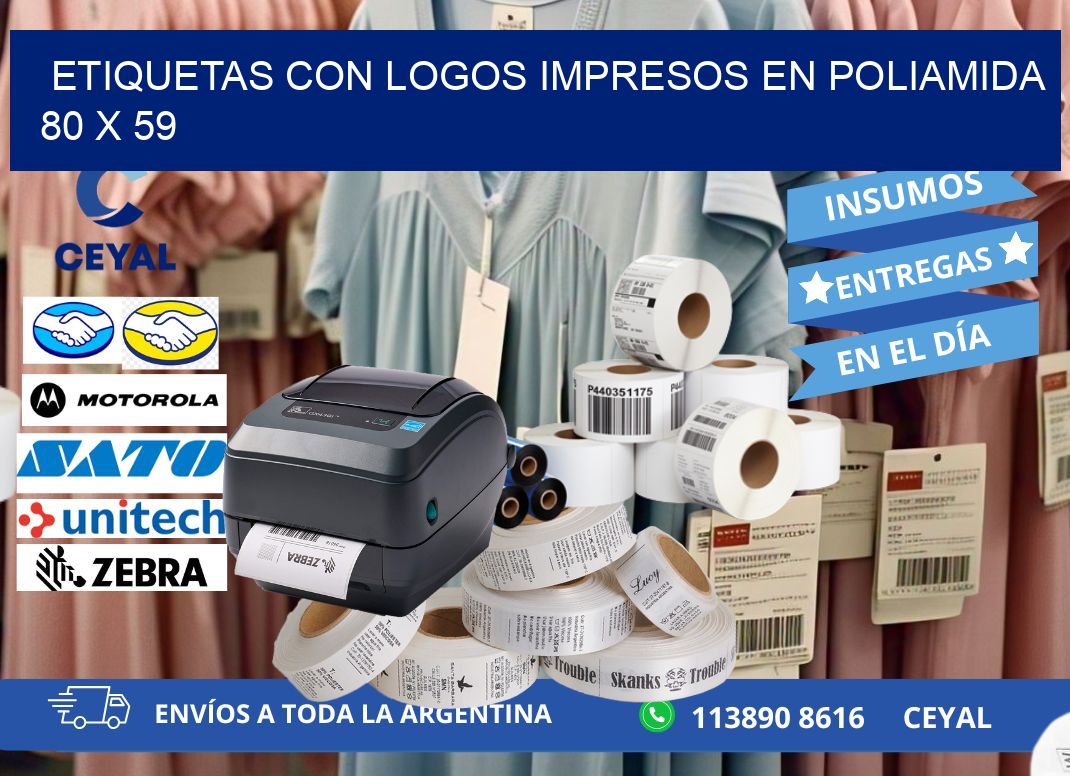 Etiquetas con logos impresos en poliamida  80 x 59