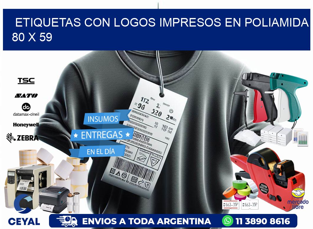 Etiquetas con logos impresos en poliamida  80 x 59