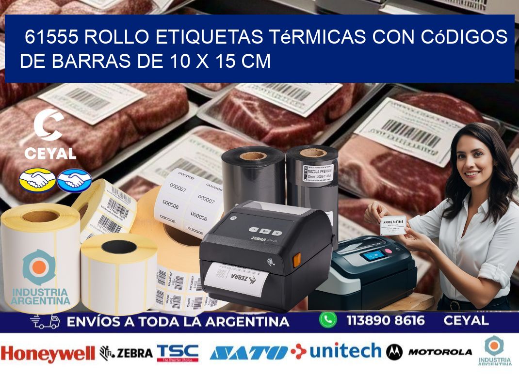 61555 Rollo etiquetas térmicas con Códigos de Barras de 10 x 15 cm