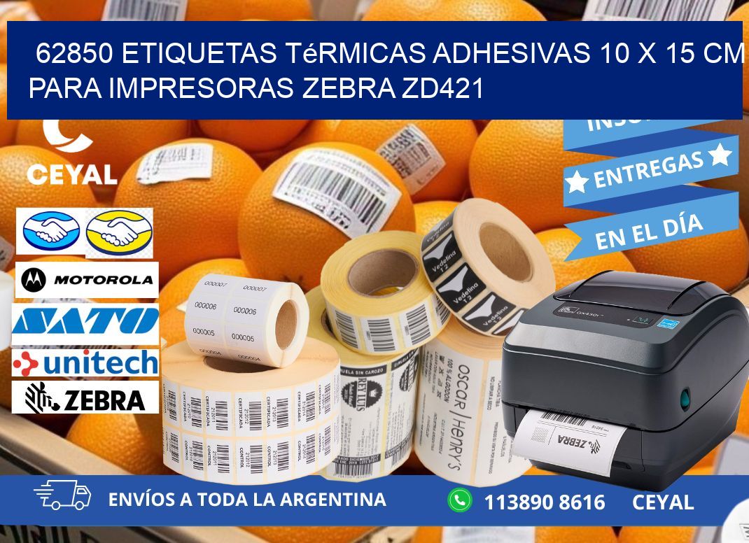 62850 Etiquetas Térmicas Adhesivas 10 x 15 cm para Impresoras Zebra ZD421