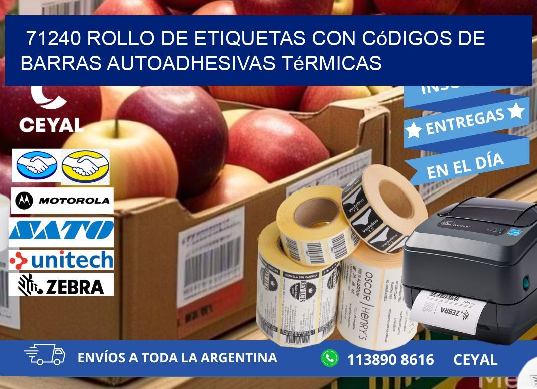 71240 Rollo de etiquetas con códigos de barras autoadhesivas térmicas