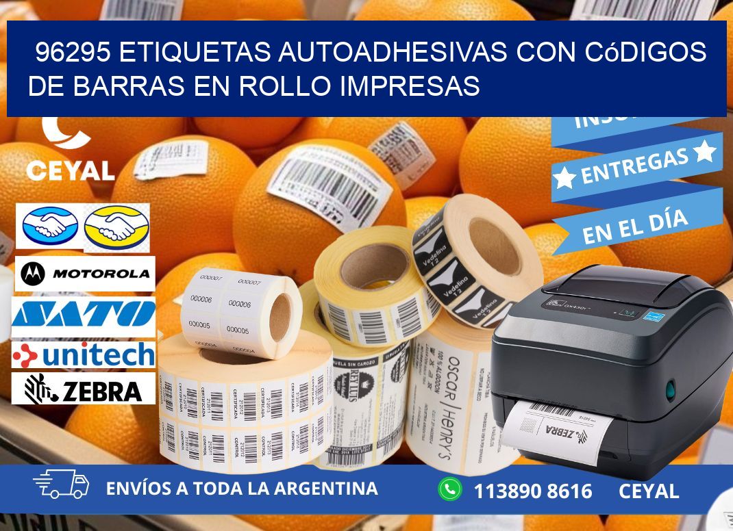 96295 Etiquetas autoadhesivas con códigos de barras en rollo impresas