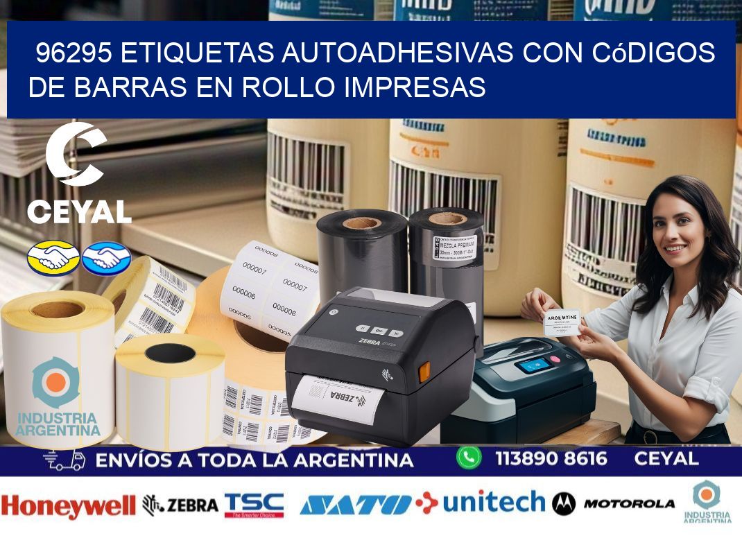 96295 Etiquetas autoadhesivas con códigos de barras en rollo impresas
