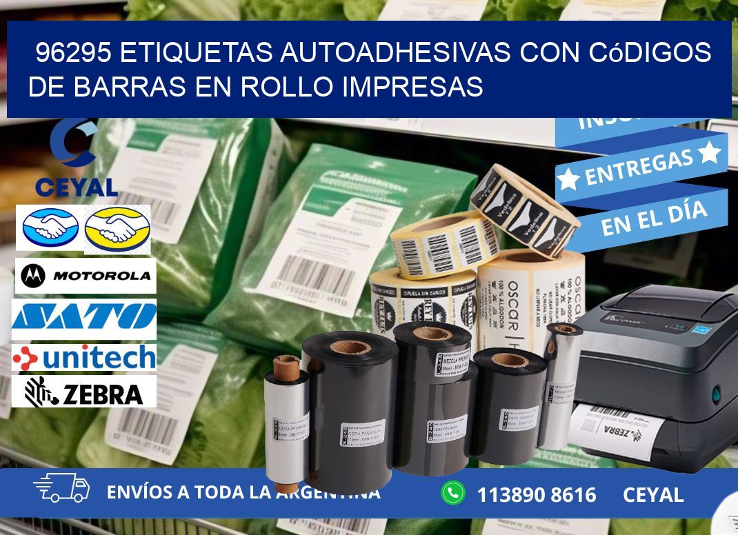 96295 Etiquetas autoadhesivas con códigos de barras en rollo impresas