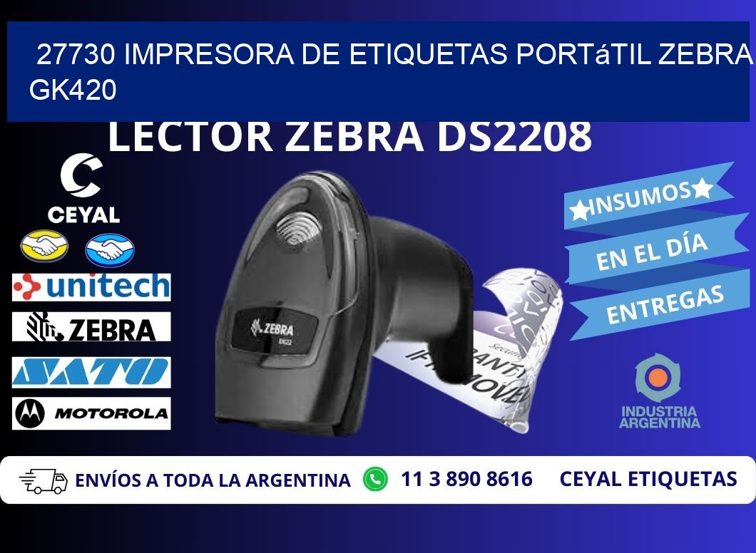 27730 impresora de etiquetas portátil Zebra GK420