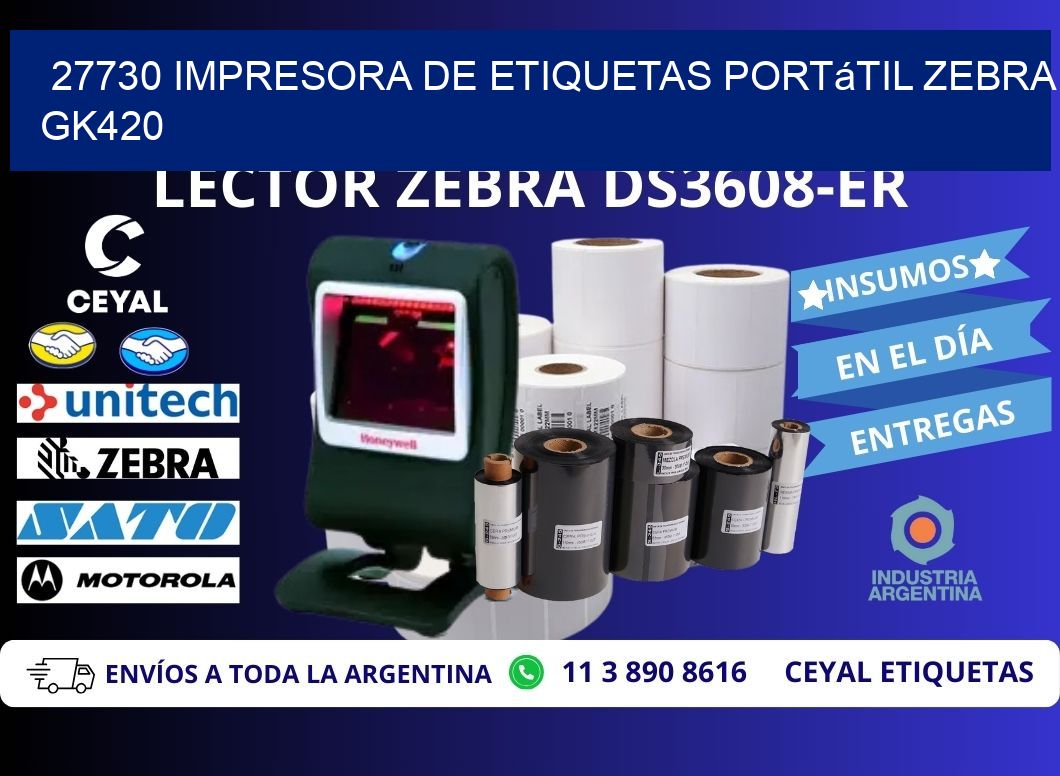 27730 impresora de etiquetas portátil Zebra GK420