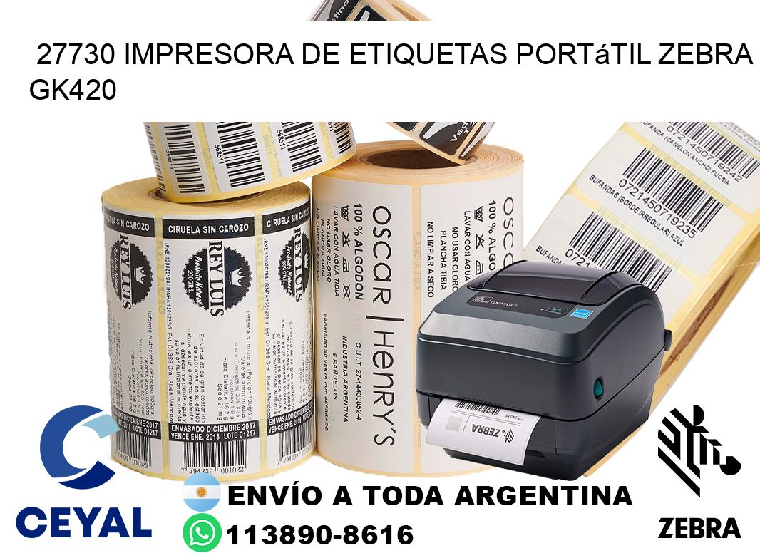 27730 impresora de etiquetas portátil Zebra GK420
