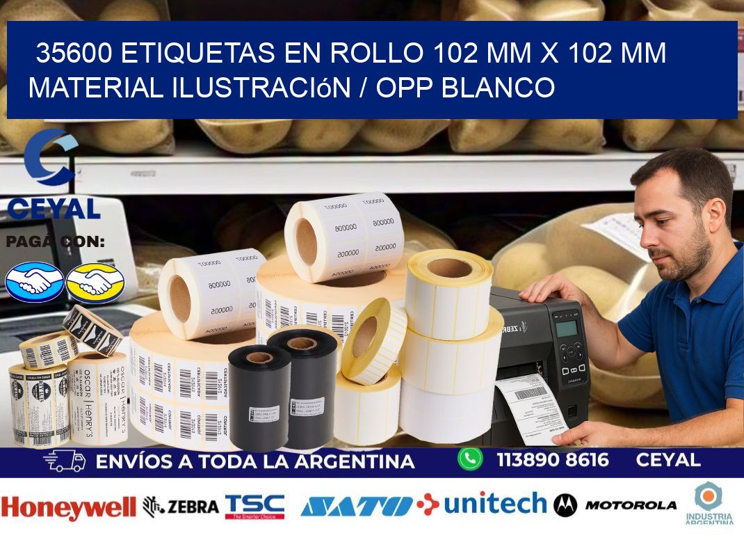 35600 Etiquetas en rollo 102 mm x 102 mm material Ilustración / OPP Blanco