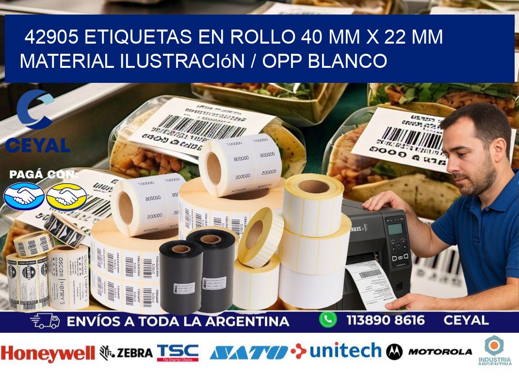 42905 Etiquetas en rollo 40 mm x 22 mm material Ilustración / OPP Blanco