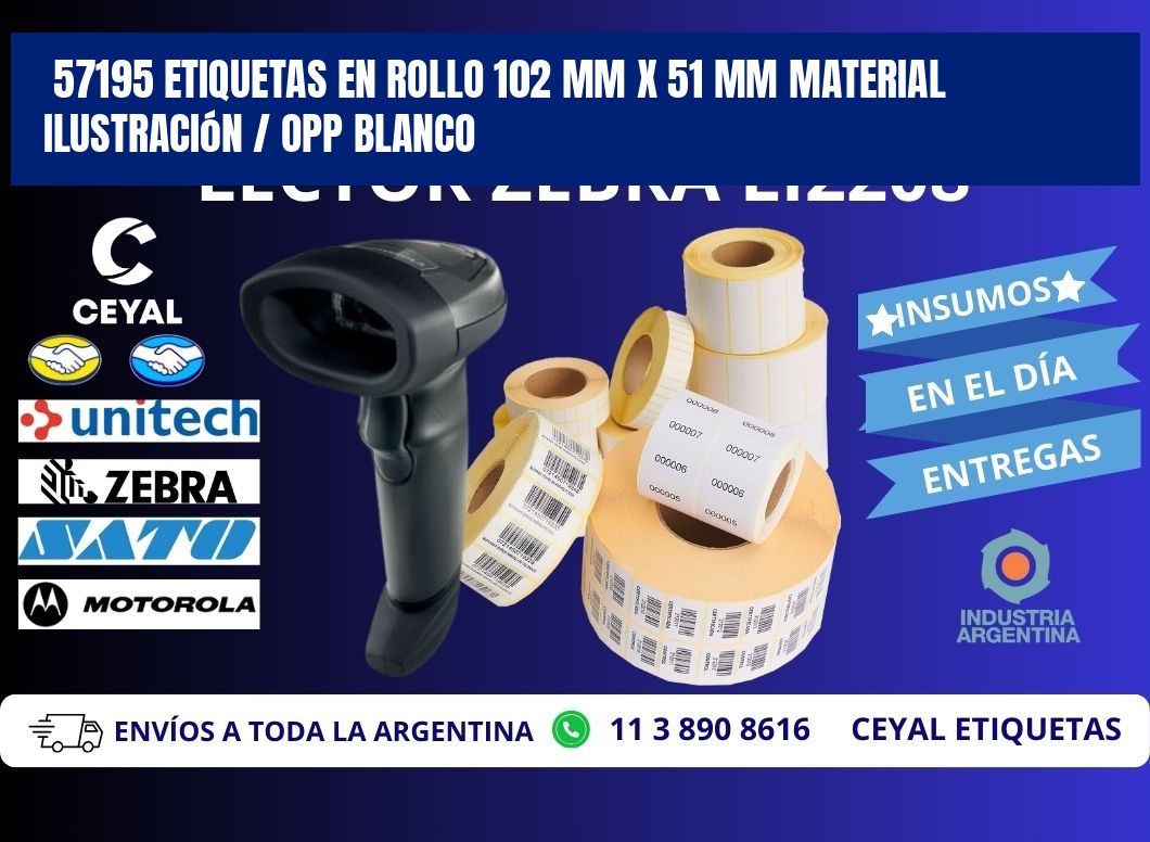 57195 Etiquetas en rollo 102 mm x 51 mm material Ilustración / OPP Blanco