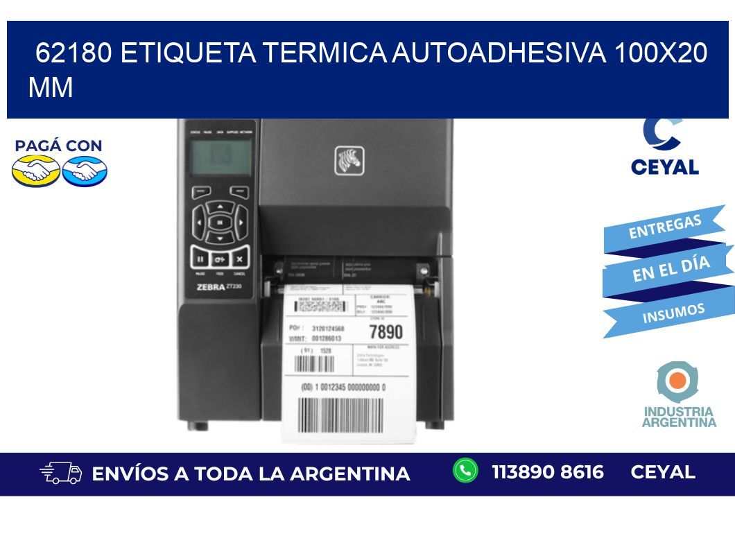 62180 Etiqueta Termica Autoadhesiva 100x20 mm