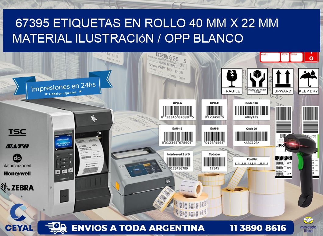 67395 Etiquetas en rollo 40 mm x 22 mm material Ilustración / OPP Blanco