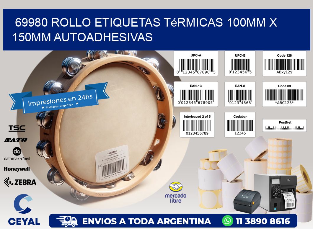 69980 Rollo Etiquetas Térmicas 100mm X 150mm Autoadhesivas
