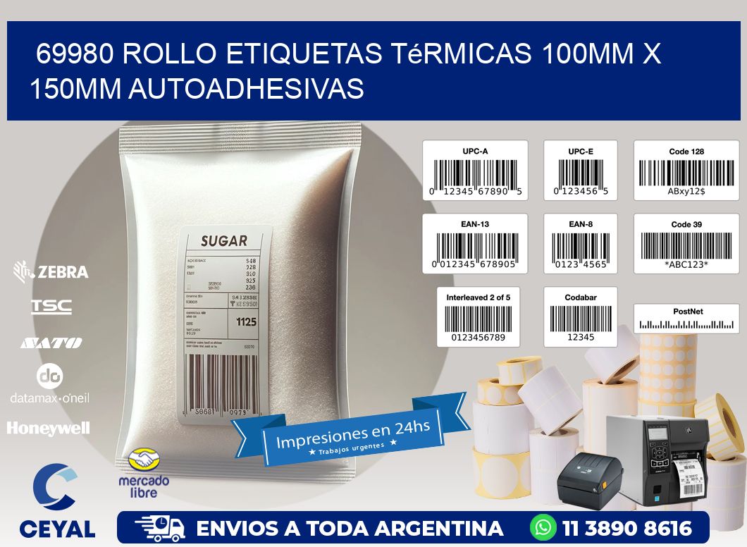 69980 Rollo Etiquetas Térmicas 100mm X 150mm Autoadhesivas