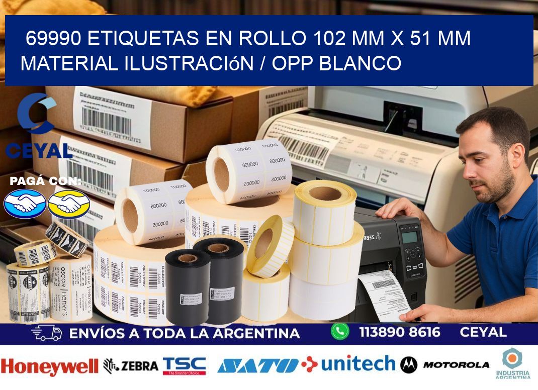 69990 Etiquetas en rollo 102 mm x 51 mm material Ilustración / OPP Blanco