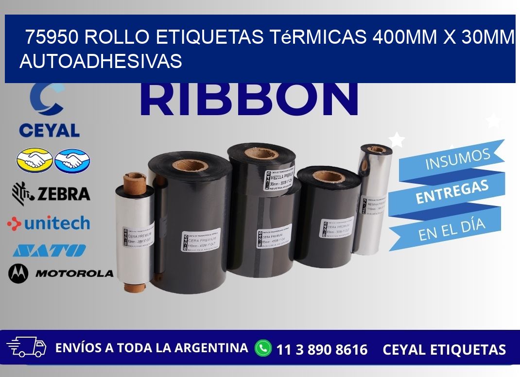 75950 Rollo Etiquetas Térmicas 400mm X 30mm Autoadhesivas