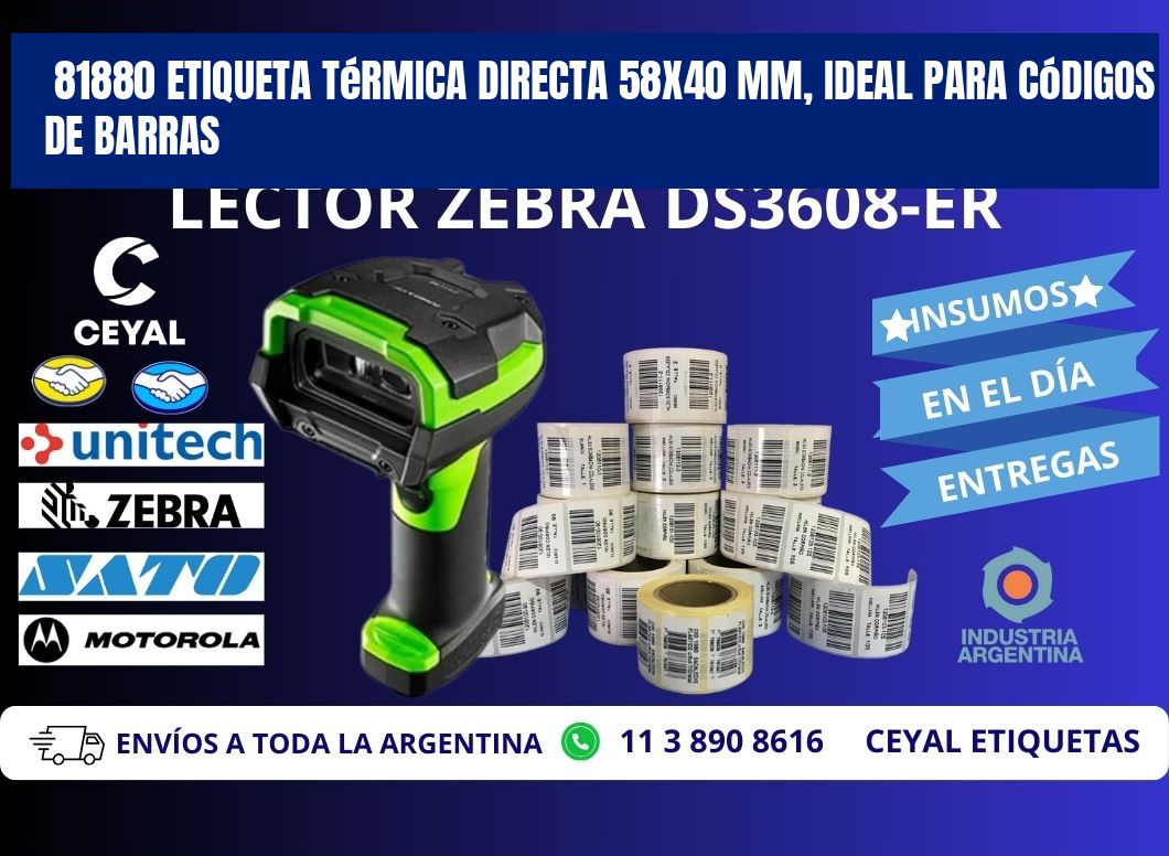 81880 Etiqueta Térmica Directa 58x40 mm, ideal para códigos de barras