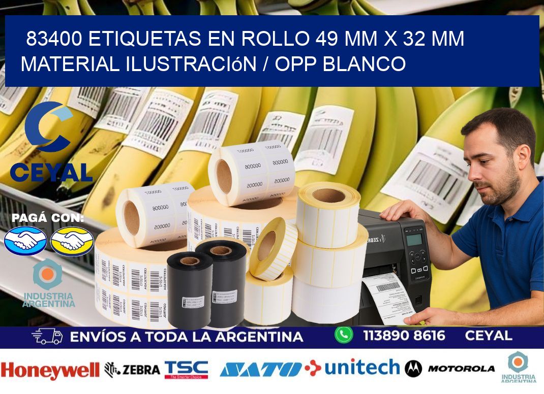 83400 Etiquetas en rollo 49 mm x 32 mm material Ilustración / OPP Blanco