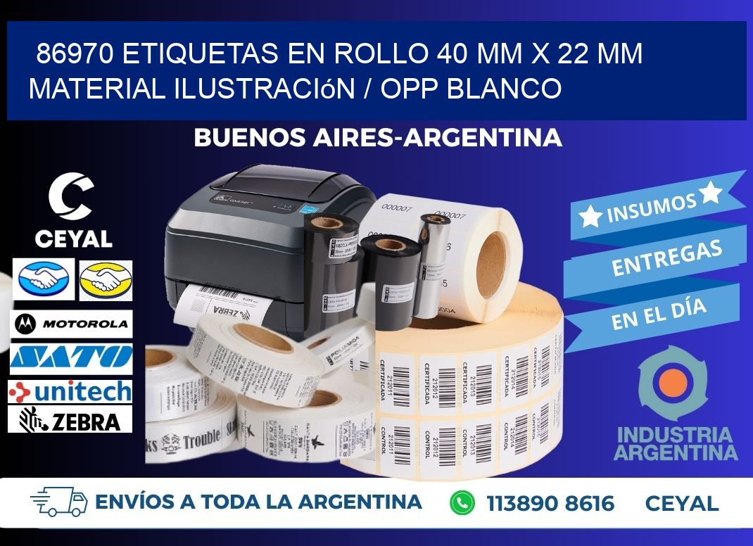 86970 Etiquetas en rollo 40 mm x 22 mm material Ilustración / OPP Blanco