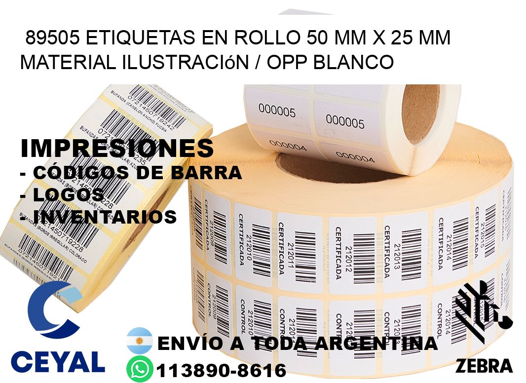 89505 Etiquetas en rollo 50 mm x 25 mm material Ilustración / OPP Blanco