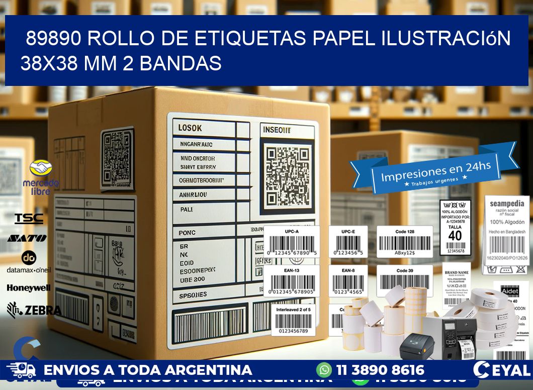 89890 Rollo de Etiquetas Papel Ilustración 38x38 Mm 2 Bandas