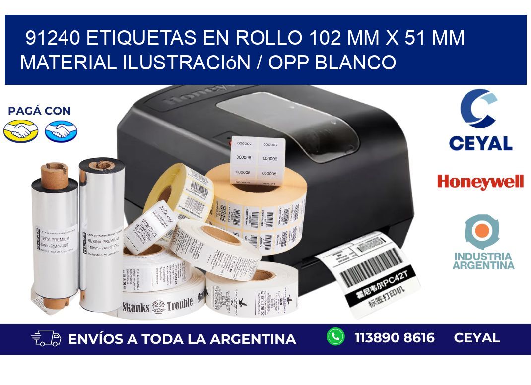 91240 Etiquetas en rollo 102 mm x 51 mm material Ilustración / OPP Blanco