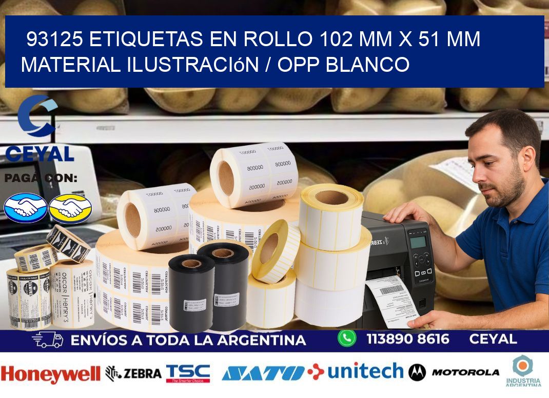 93125 Etiquetas en rollo 102 mm x 51 mm material Ilustración / OPP Blanco