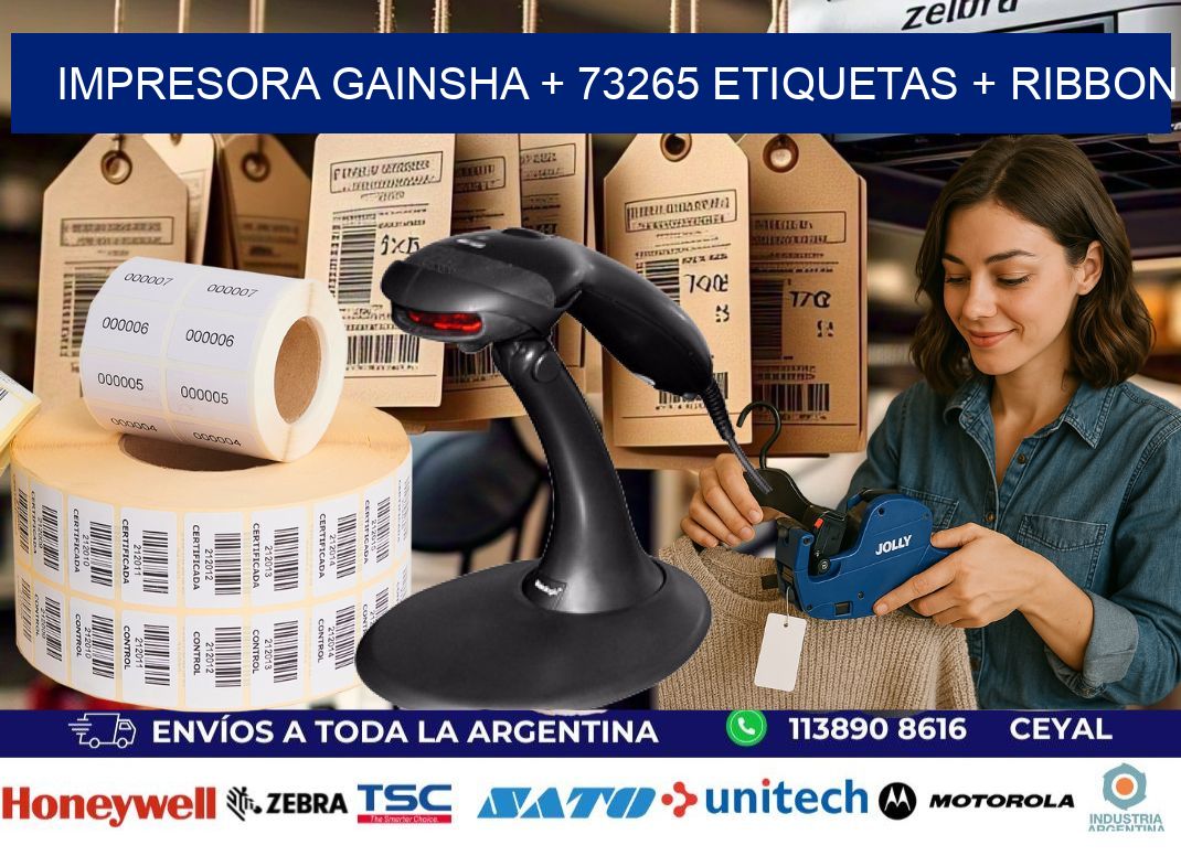 impresora gainsha + 73265 etiquetas + ribbon