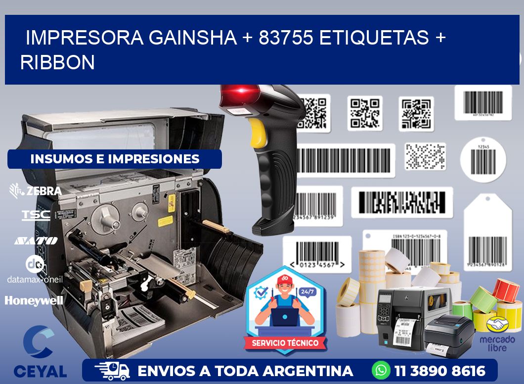 impresora gainsha + 83755 etiquetas + ribbon