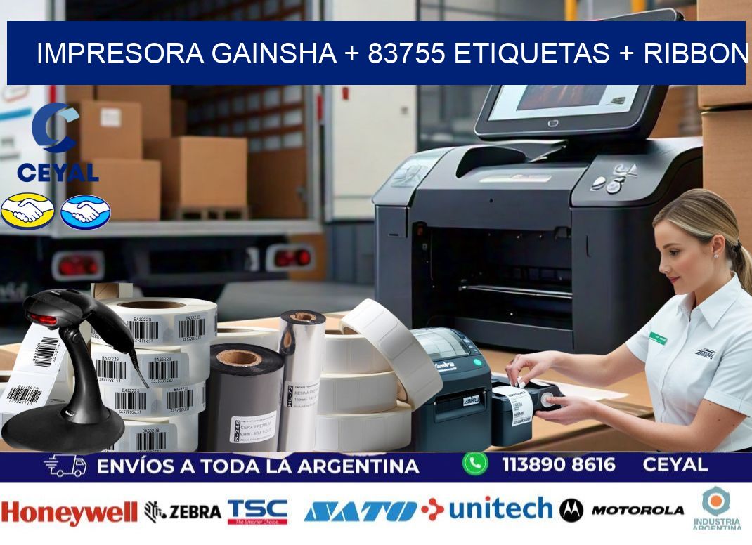 impresora gainsha + 83755 etiquetas + ribbon