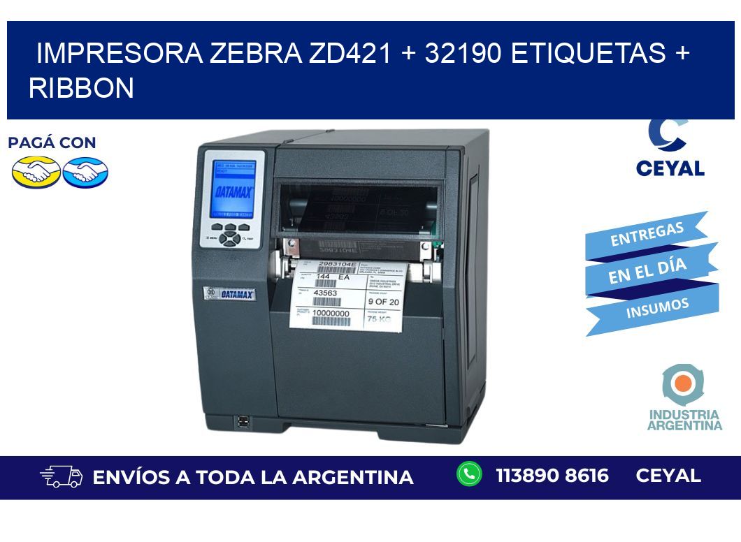 impresora zebra zd421 + 32190 etiquetas + ribbon