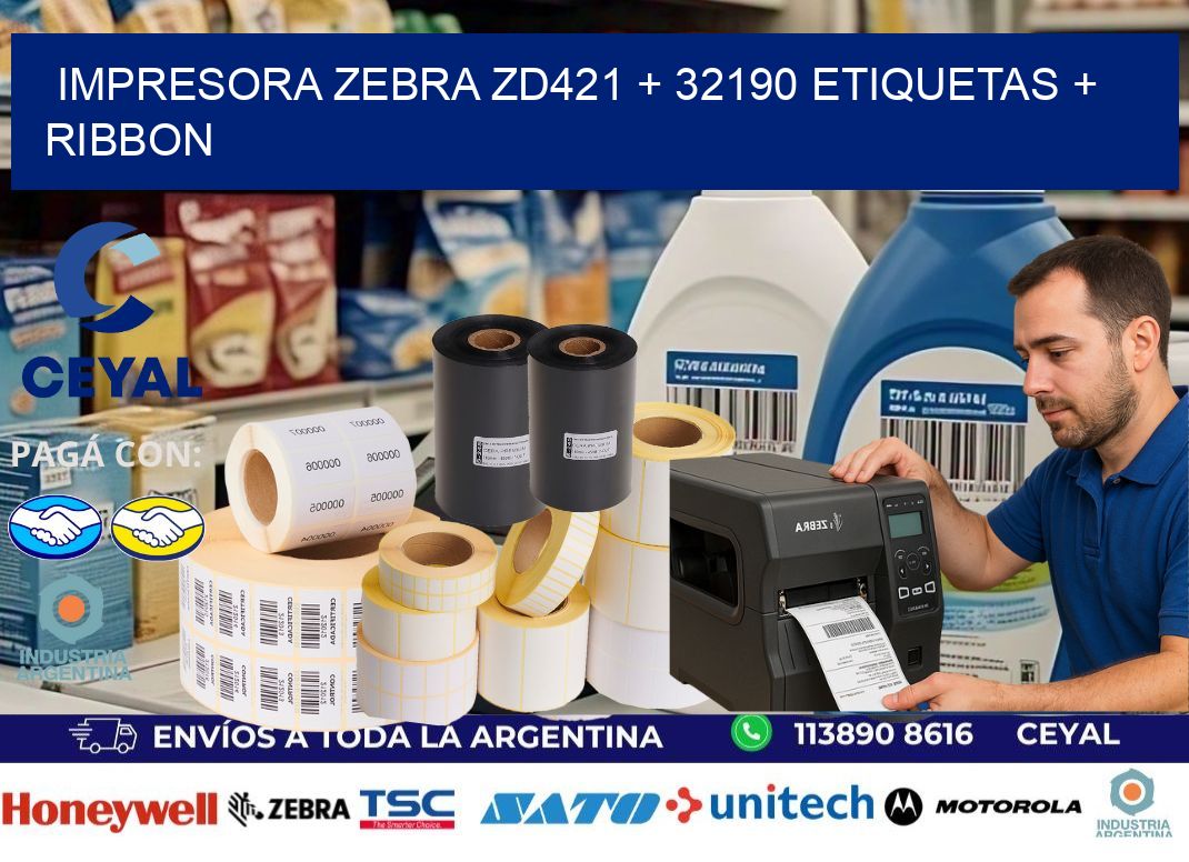impresora zebra zd421 + 32190 etiquetas + ribbon