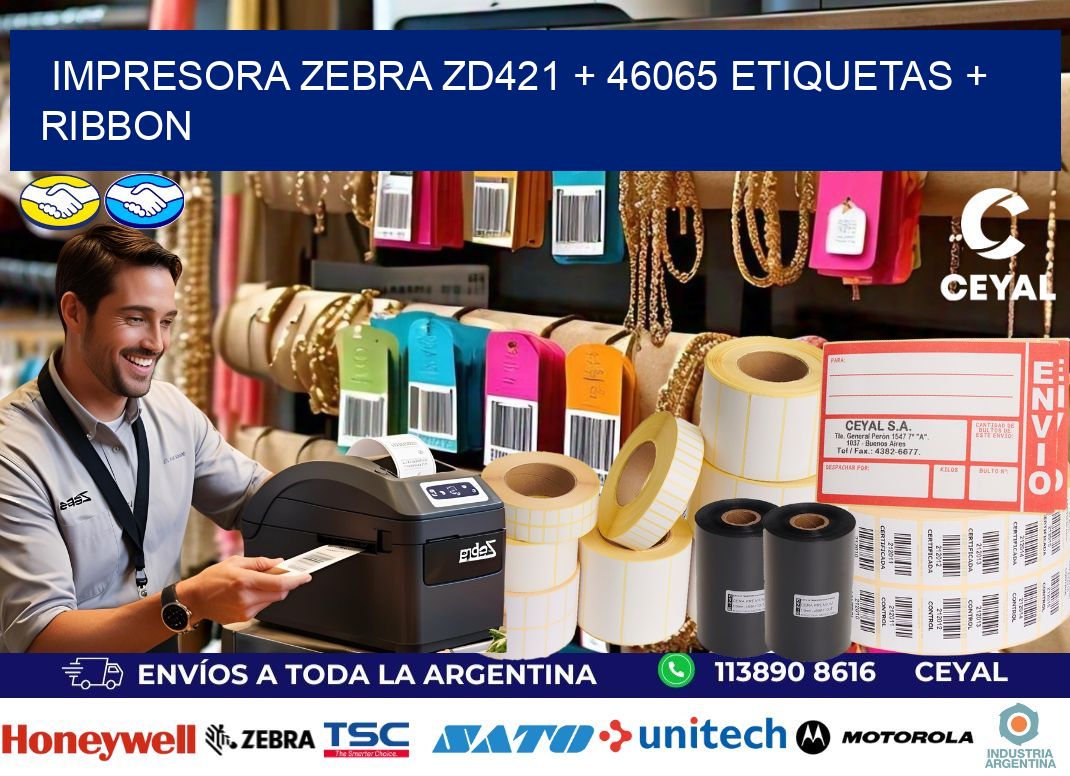 impresora zebra zd421 + 46065 etiquetas + ribbon