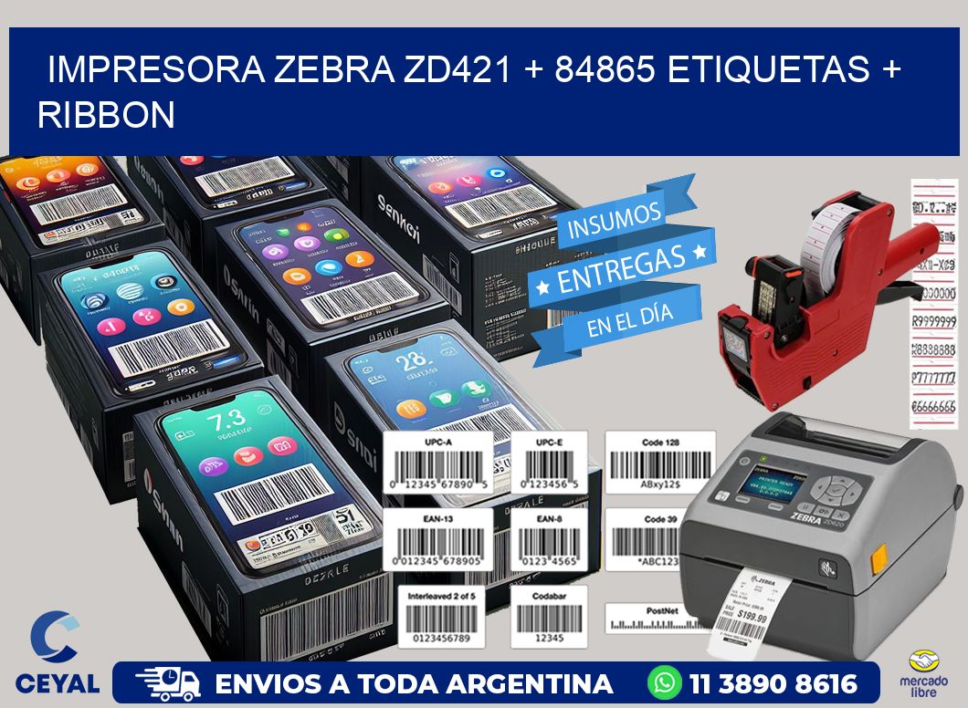 impresora zebra zd421 + 84865 etiquetas + ribbon