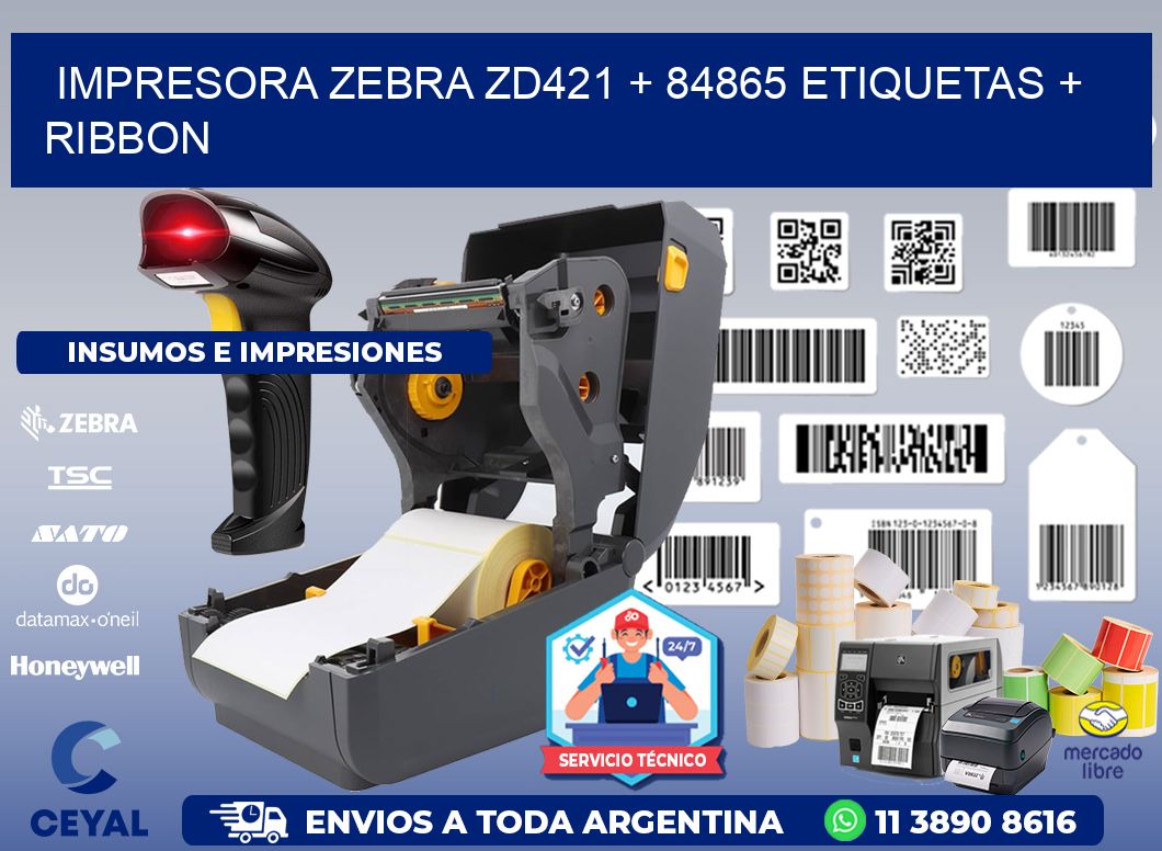 impresora zebra zd421 + 84865 etiquetas + ribbon