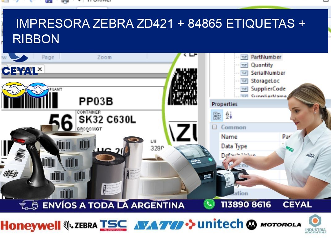 impresora zebra zd421 + 84865 etiquetas + ribbon