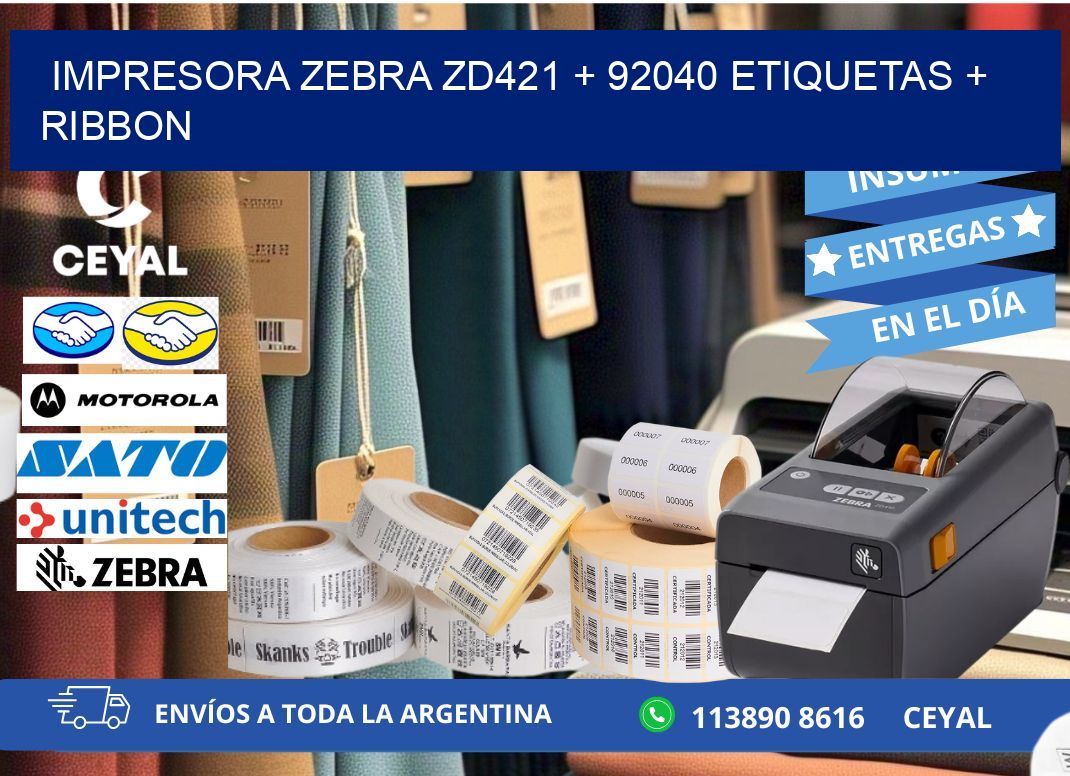 impresora zebra zd421 + 92040 etiquetas + ribbon